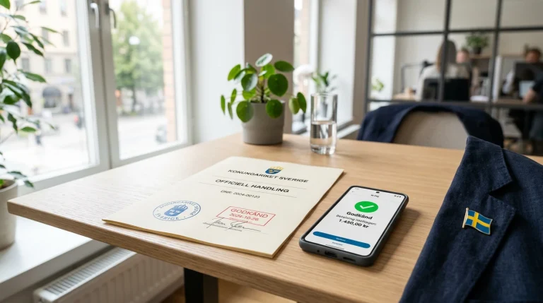 Spelinspektionens logotyp bredvid en smartphone med Swish-appen öppen på ett skrivbord